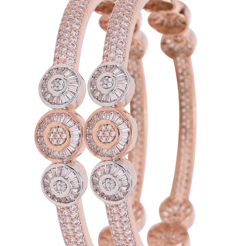 Rose Gold Silver Dual Plated White American Diamond CZ Baguette Fine Bangle