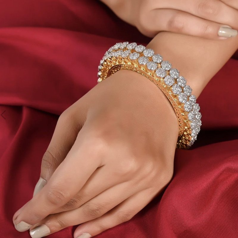 Gold Plated Round CZ American Diamond Bangle Pacheli Kada