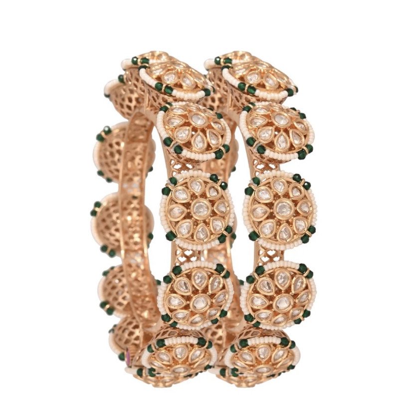Kundan Diamond CZ Openable Floral Pearl Heavy Kada Bangles