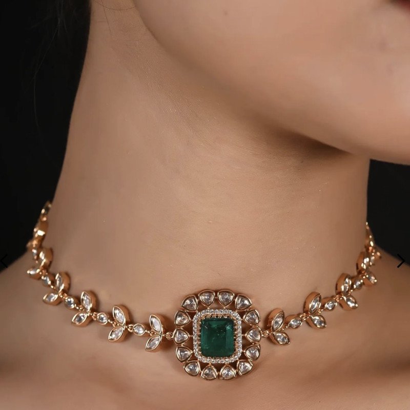 Valeria Statement Kundan Red Green Choker Necklace Set