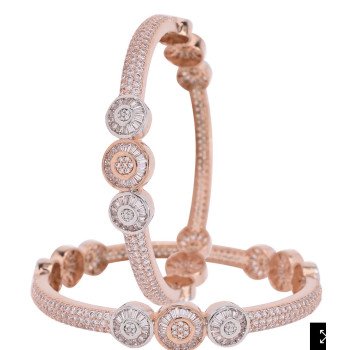 Rose Gold Silver Dual Plated White American Diamond CZ Baguette Fine Bangle