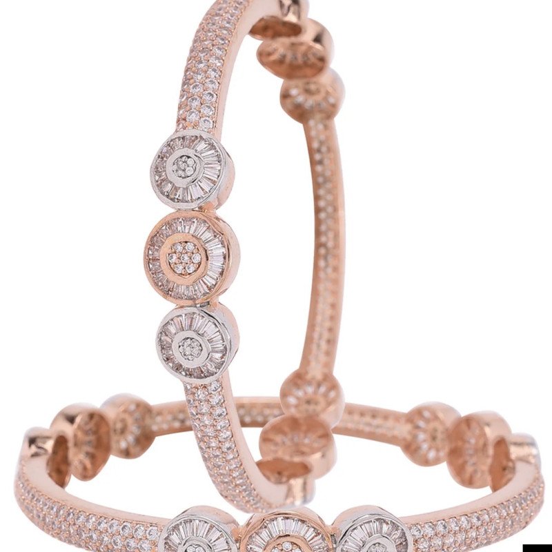 Rose Gold Silver Dual Plated White American Diamond CZ Baguette Fine Bangle