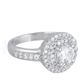 925 Silver Rhodium Plated Swiss Zirconia White Round Ring