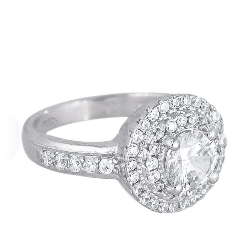 925 Silver Rhodium Plated Swiss Zirconia White Round Ring