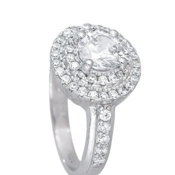 925 Silver Rhodium Plated Swiss Zirconia White Round Ring