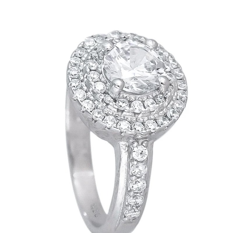 925 Silver Rhodium Plated Swiss Zirconia White Round Ring