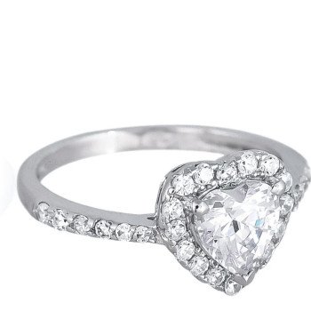 92.5 Silver Rhodium Plated Swiss Zirconia White Heart Ring