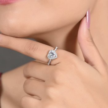 92.5 Silver Rhodium Plated Swiss Zirconia White Heart Ring