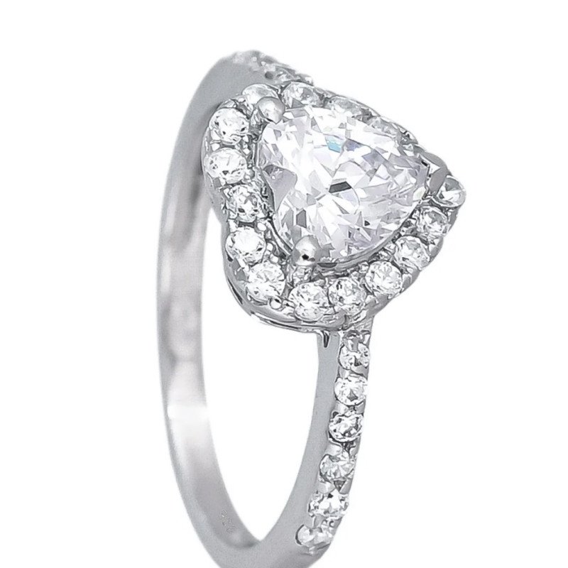 92.5 Silver Rhodium Plated Swiss Zirconia White Heart Ring