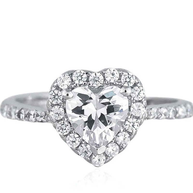 92.5 Silver Rhodium Plated Swiss Zirconia White Heart Ring