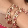 Kundan Diamond CZ Gold Finish pink Epoxy Openable Kada Bangles