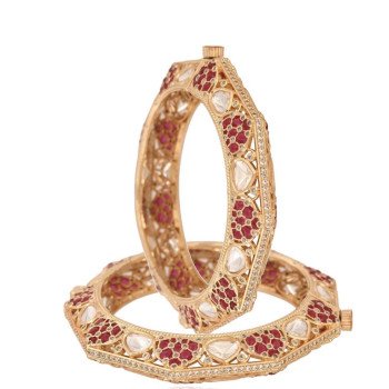 Kundan Diamond CZ Gold Finish pink Epoxy Openable Kada Bangles