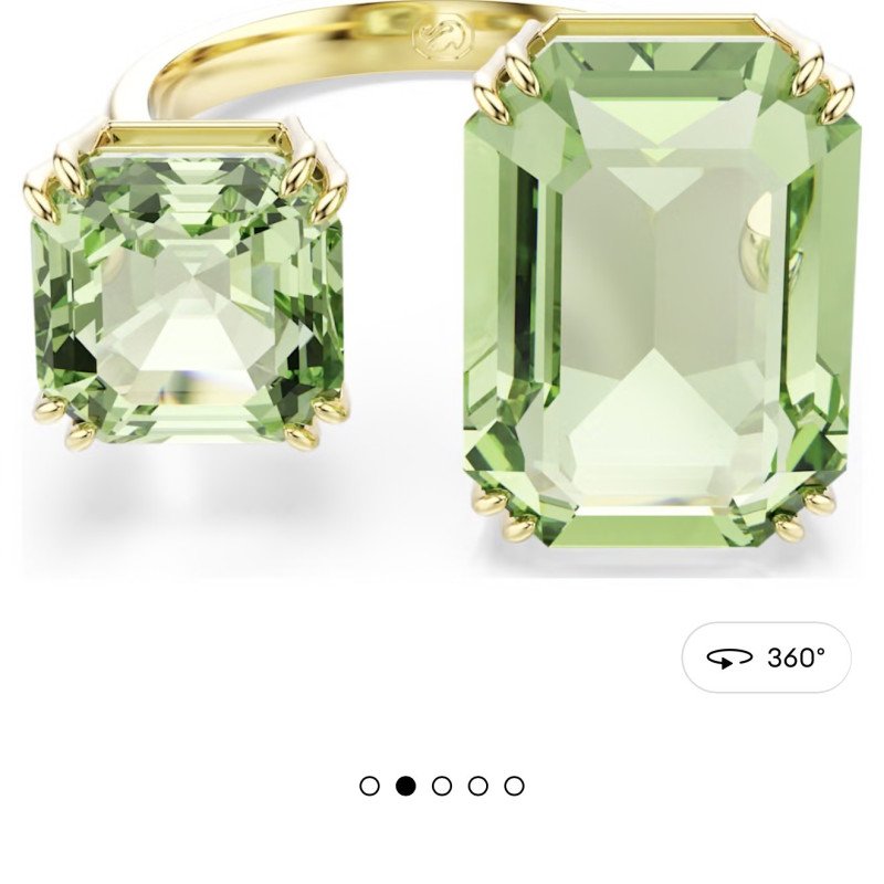 Millenia open ring Octagon cut, Green, Gold-tone plated