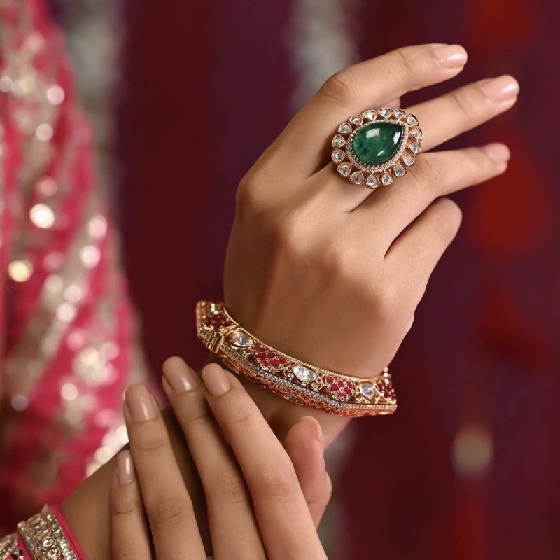 Kundan Diamond CZ Gold Finish pink Epoxy Openable Kada Bangles