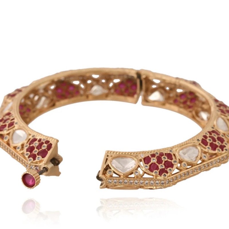 Kundan Diamond CZ Gold Finish pink Epoxy Openable Kada Bangles