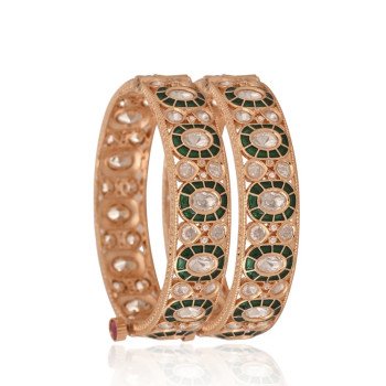 Kundan Diamond CZ Green Meena Openable Kada Bangles