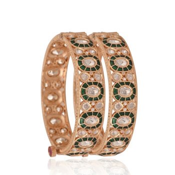 Kundan Diamond CZ Green Meena Openable Kada Bangles