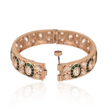 Kundan Diamond CZ Green Meena Openable Kada Bangles