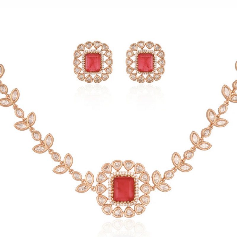 Valeria Statement Kundan Red Green Choker Necklace Set