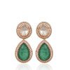 Gold Plated Green Emerald & Red Ruby Drop Kundan CZ Wedding Necklace Set With Earring