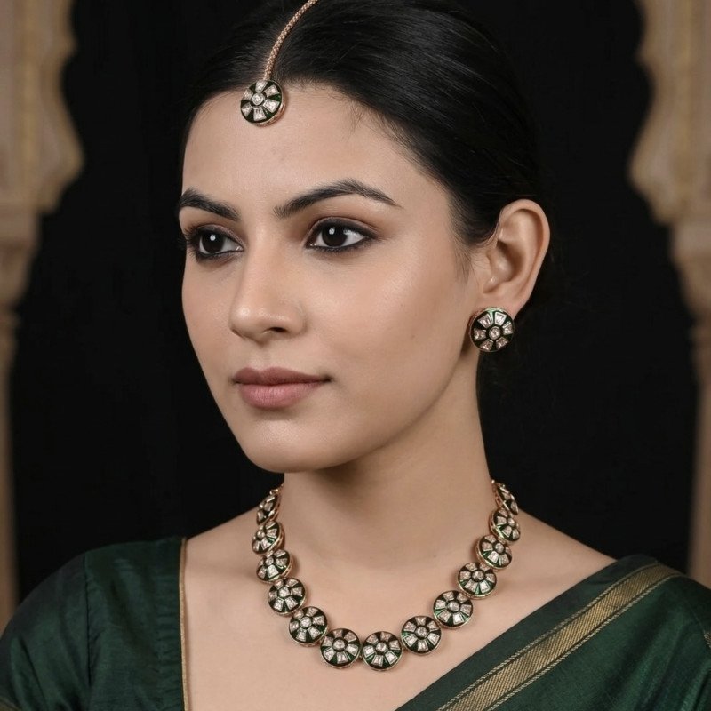 Premium Kundan CZ Motif Necklace Set For A Classic & Sophisticated Look