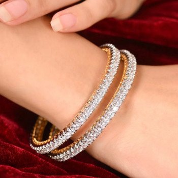 Spectacular CZ Gold Silver Gold White Round Solitaire Bangle