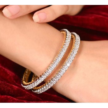 Spectacular CZ Gold Silver Gold White Round Solitaire Bangle