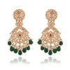 Stunning Real Kundan Chandbali Green Long Drop Earrings For Women