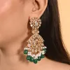 Stunning Real Kundan Chandbali Green Long Drop Earrings For Women