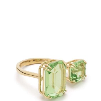 Millenia open ring Octagon cut, Green, Gold-tone plated