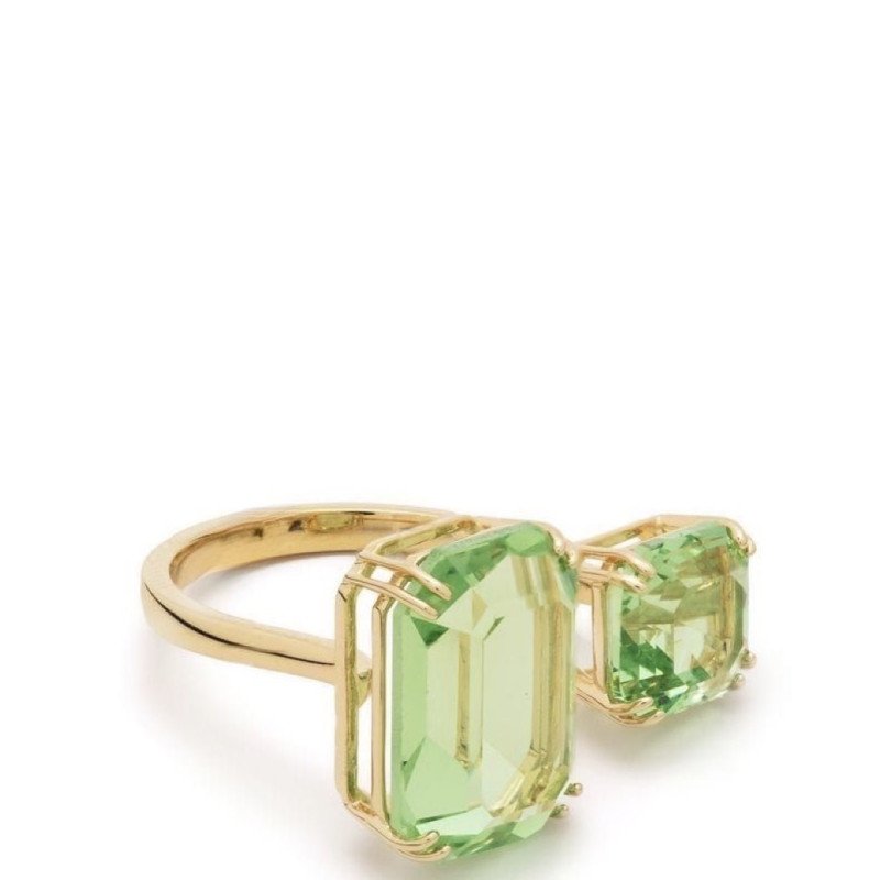 Millenia open ring Octagon cut, Green, Gold-tone plated